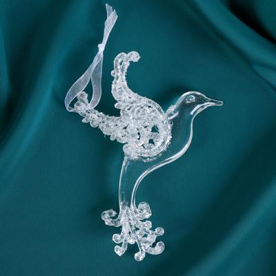 Украшение ёлочное "Голубь - мерцание" 8х13 см, серебро