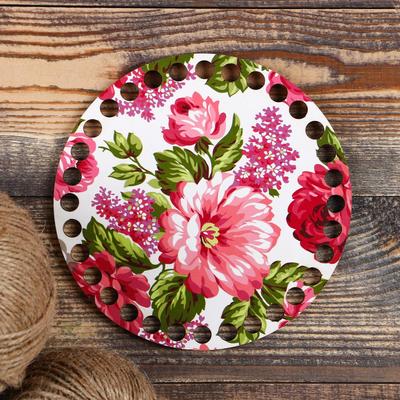 Заготовка для вязания "Круг Цветник", донышко фанера, размер 15 см