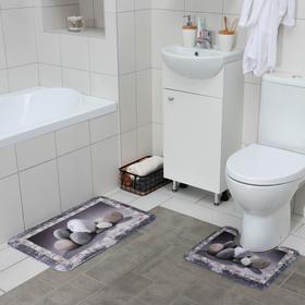 Набор ковриков для ванной и туалета Доляна «Камушки», 2 шт: 45×70, 39×45 см
