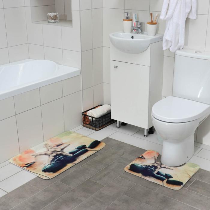 Набор ковриков для ванны и туалета «Морская звезда», 2 шт: 45×70, 39×45 см - Фото 1
