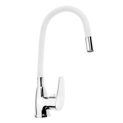 Смеситель для кухни ROEGEN RC014W, однорычажный, гибкий излив, цинк, белый, хром