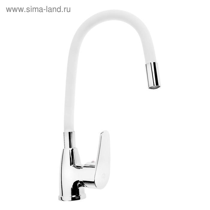 Смеситель для кухни ROEGEN RC014W, однорычажный, гибкий излив, цинк, белый, хром - Фото 1
