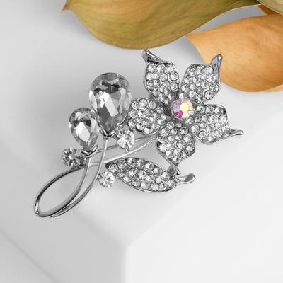 Брошь «Цветок» нежности, цвет белый в серебре