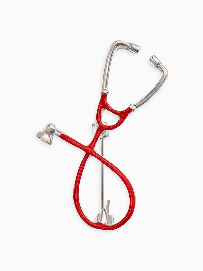 Брошь «Стетоскоп», цвет красный в серебре - Фото 1