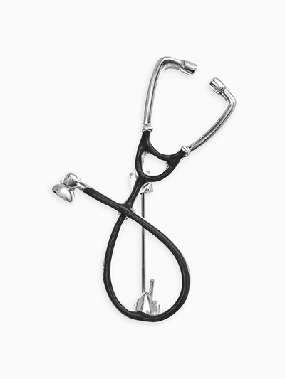Брошь «Стетоскоп», чёрная в серебре
