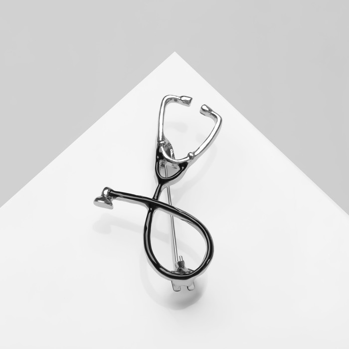 Брошь «Стетоскоп», чёрная в серебре - Фото 1