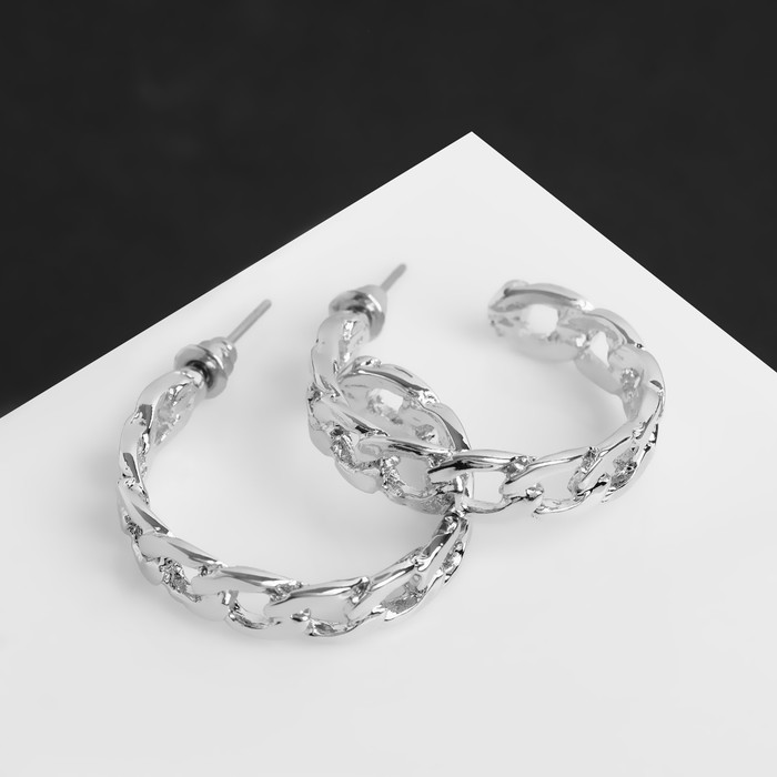 Серьги-кольца «Цепи» малые, d=2,2, цвет серебро - Фото 1