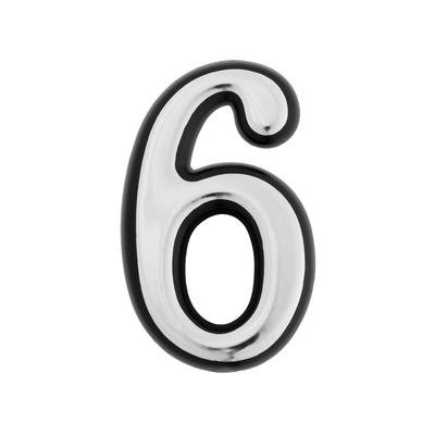 Цифра дверная 6 ТУНДРА, пластиковая, цвет хром, клеевая основа, 1 шт.