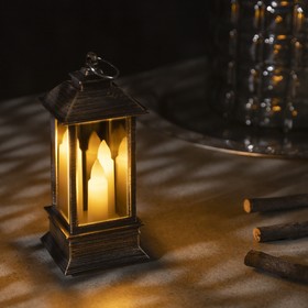 Светодиодная фигура «Бронзовый фонарь со свечками» 5.5 x 13 x 5.5 см, пластик, батарейки AG13х3, свечение тёплое белое