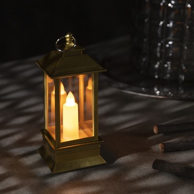 Светодиодная фигура «Золотистый фонарь со свечкой» 5.5 × 13 × 5.5 см, пластик, батарейки AG13х3, свечение тёплое белое