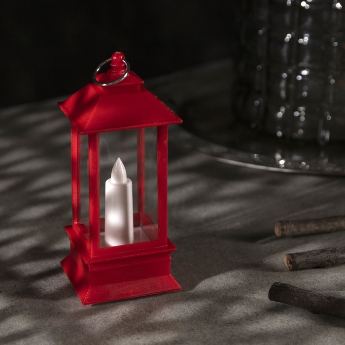 Светодиодная фигура «Красный фонарь со свечкой» 5.5 × 13 × 5.5 см, пластик, батарейки AG13х3, свечение тёплое белое - фото 1907129255