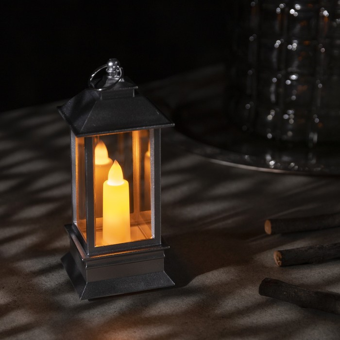 Светодиодная фигура «Серебристый фонарь со свечкой» 5.5 × 13 × 5.5 см, пластик, батарейки AG13х3, свечение тёплое белое - Фото 1