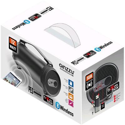 Портативная колонка Ginzzu GM-887B, 12Вт, FM, AUX, microSD, USB, BT2.1, 3000мАч, черный