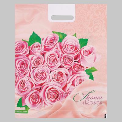Пакет "Розовые розы", полиэтиленовый с вырубной ручкой, 38х47 см, 60 мкм