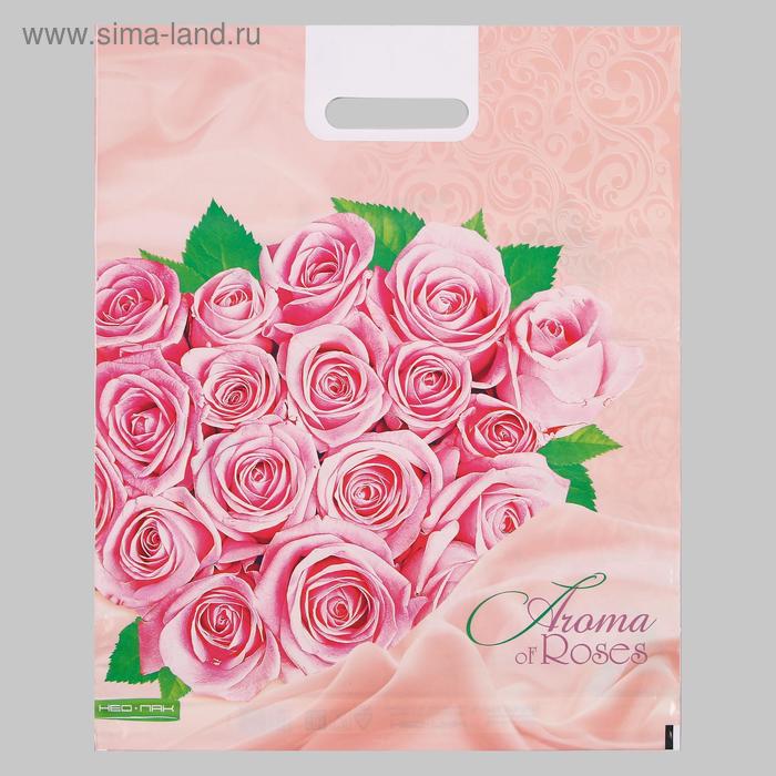 Пакет "Розовые розы", полиэтиленовый с вырубной ручкой, 38х47 см, 60 мкм - Фото 1