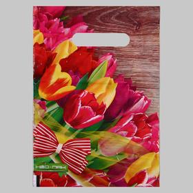 Пакет "Тюльпаны с бантом", полиэтиленовый с вырубной ручкой, 30 мкм , 20 х 30 см