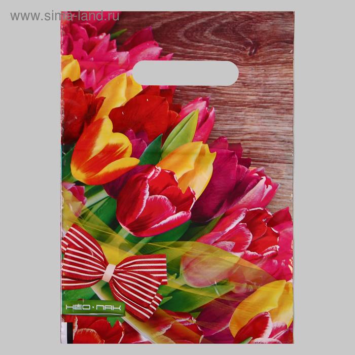 Пакет "Тюльпаны с бантом", полиэтиленовый с вырубной ручкой, 30 мкм , 20 х 30 см - Фото 1