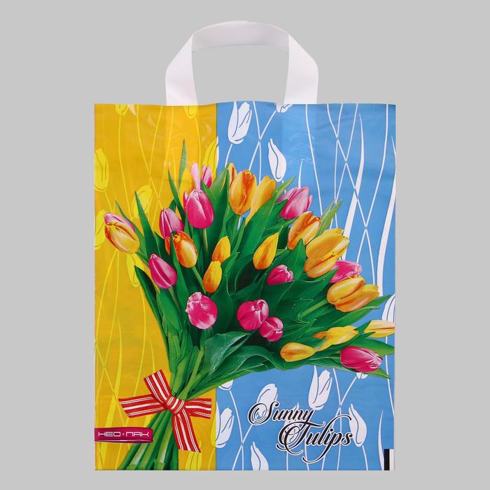 Пакет " Солнечные тюльпаны", полиэтиленовый с петлевой ручкой, 28x34 см, 60 мкм