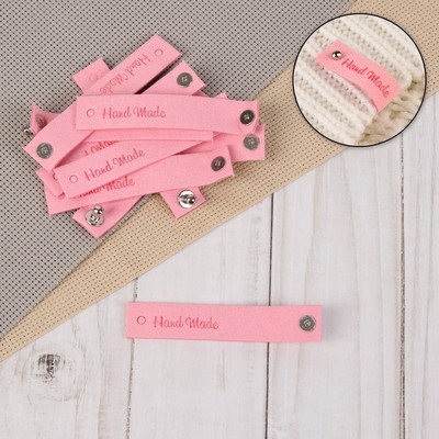 Бирка с кнопкой «Hand made», 8 × 1,5 см, 10 шт, цвет розовый
