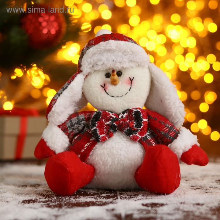 Мягкая игрушка "Снеговик-красные цветочки" 11х19 см, бело-красный - Фото 1