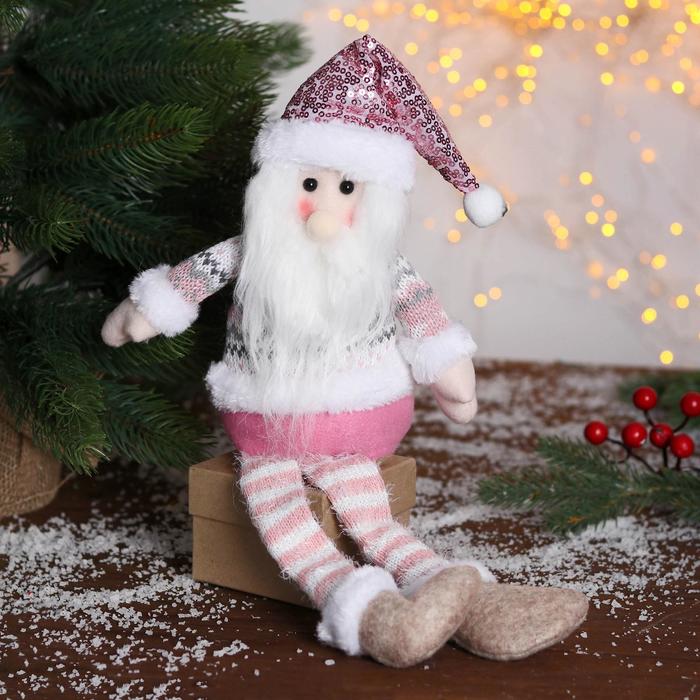 Мягкая игрушка &quot;Дед Мороз в розой шапочке-длинные ножки&quot; 11х37см, бело-розовый