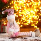 Мягкая игрушка "Дед Мороз в розой шапочке-длинные ножки" 11х37см, бело-розовый - Фото 4