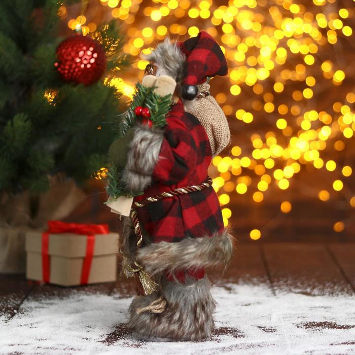 Дед Мороз "В мохнатой шубке с лыжами" 14х30 см - фото 1908587750
