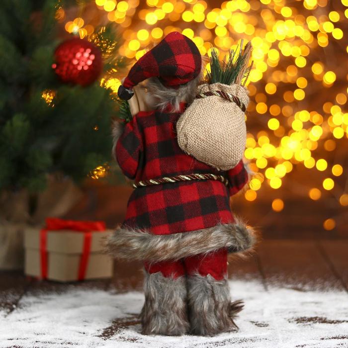 Дед Мороз "В мохнатой шубке с лыжами" 14х30 см - фото 1908587751
