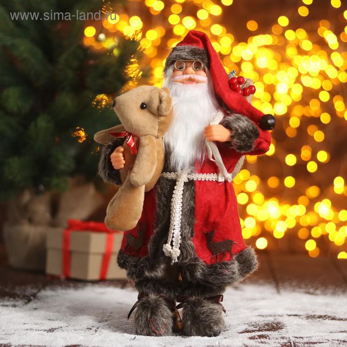 Дед Мороз "В красной шубке с мишкой" 30 см - Фото 1