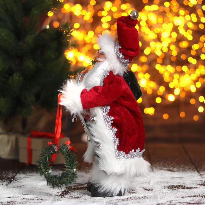 Дед Мороз "В красной шубке с новогодним венком" 16х30 см - фото 1908587762