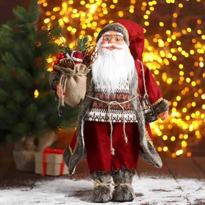 Дед Мороз "В красной шубке с фонариком" 45 см - Фото 1
