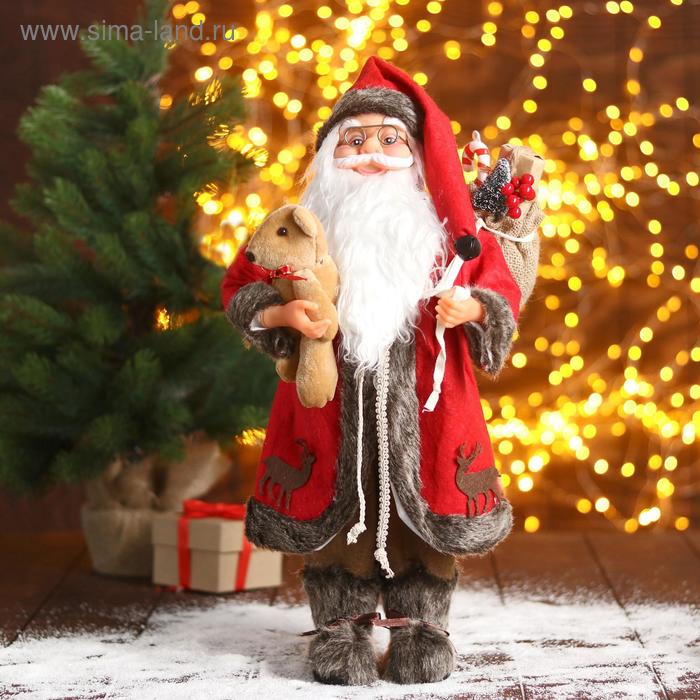 Дед Мороз "В красной шубке с мишкой" 45 см - Фото 1