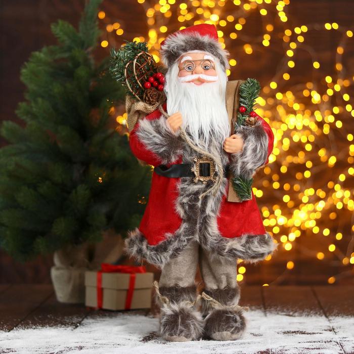 Дед Мороз "В красной шубке с лыжами и подарками" 23х45 см