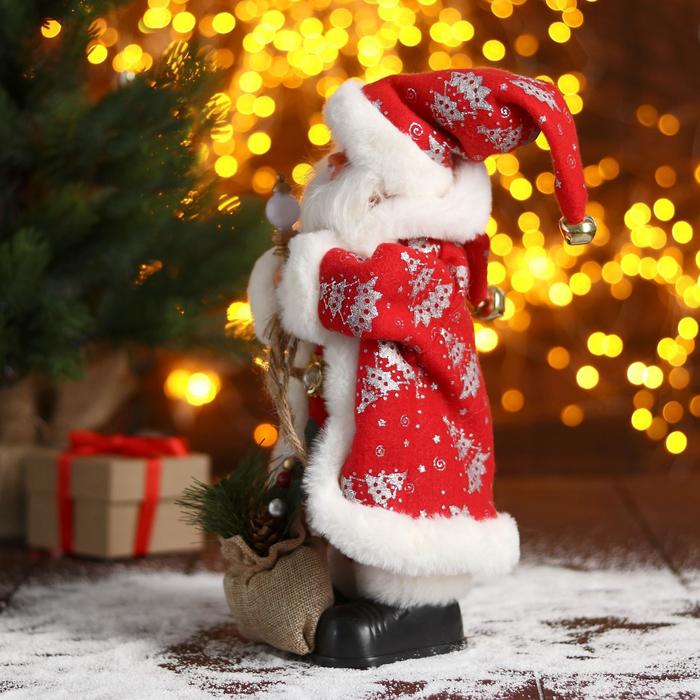 Дед Мороз "В красной шубке в ёлочках с подарками" двигается, 30 см - фото 1908587814