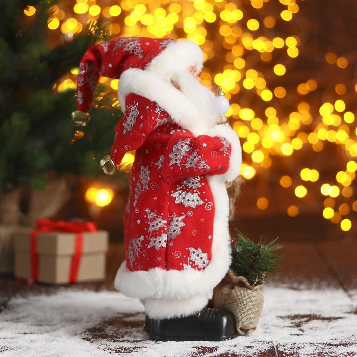 Дед Мороз "В красной шубке в ёлочках с подарками" двигается, 30 см - фото 1908587816