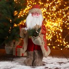 Дед Мороз "В красной шубке в клетку с подарками" двигается, 40 см - фото 9045093