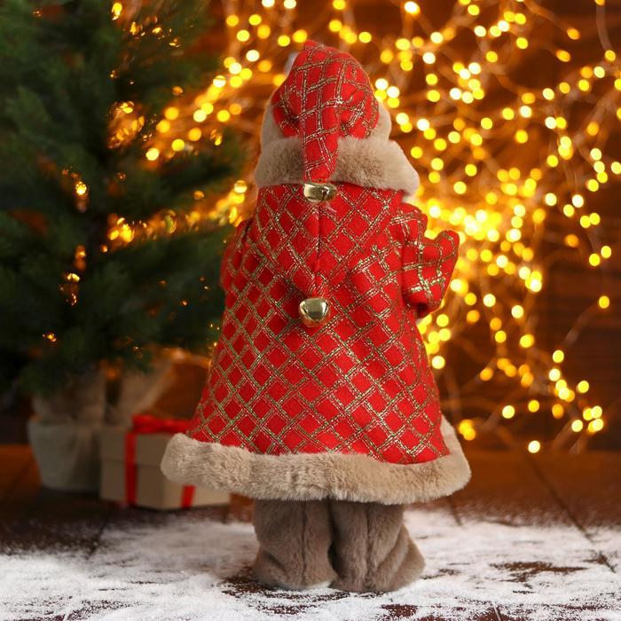 Дед Мороз "В красной шубке в клетку с подарками" двигается, 40 см - фото 1908587819