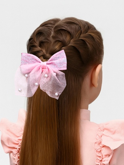 Резинка для волос "Бантик Лили воздушный" 8х7 см, розовый