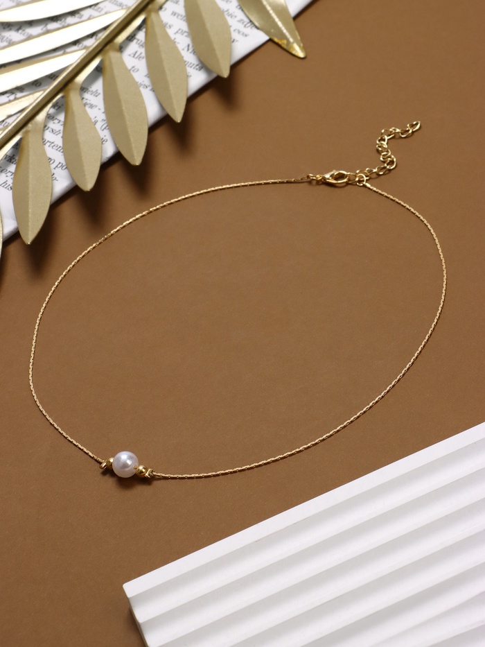 Кулон на цепочке «Жемчужина», белый в золоте, 39 см - Фото 1