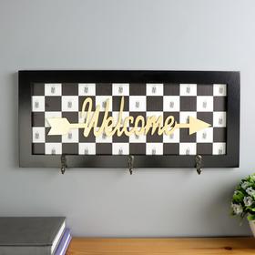 Настенные крючки декоративные дерево «Шахматка. Welcome», панно, 16.5×37×3.3 см
