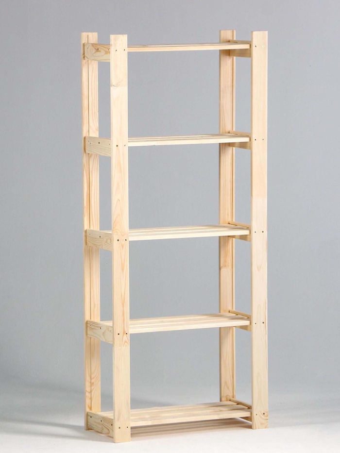 Стеллаж деревянный, 5 полок, 150×64×28 см, сосна, напольный