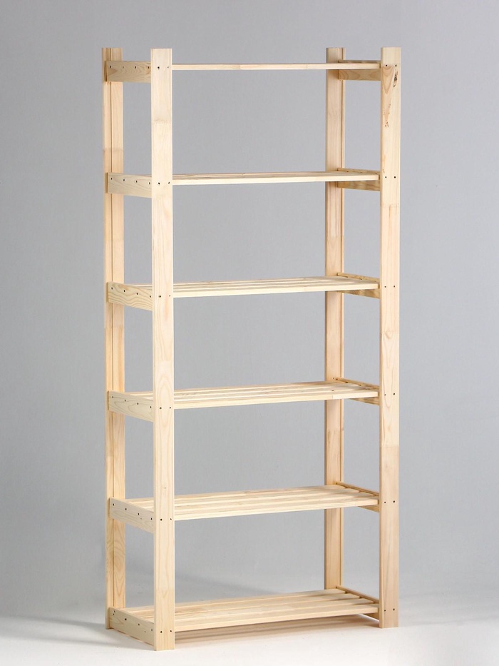Стеллаж деревянный, 6 полок, сосна, 170×74×37.5 см, усиленный
