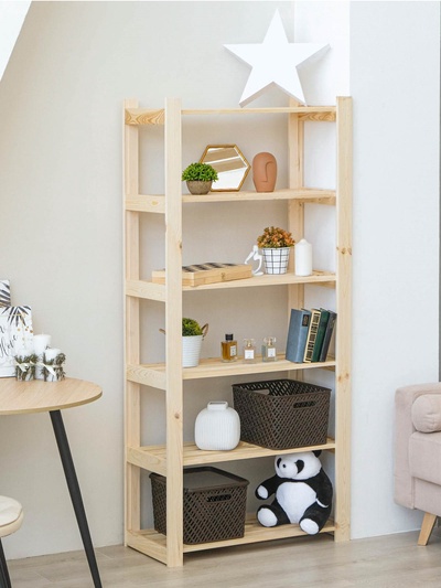 Стеллаж деревянный, 6 полок, сосна, 170×74×37.5 см, усиленный