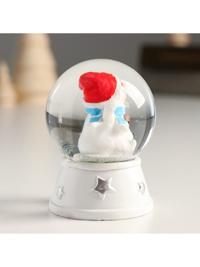 Снежный шар новогодний стеклянный «Снеговик в красном колпаке, с подарком», d=4.5 см, 6×4.5×4.5 см