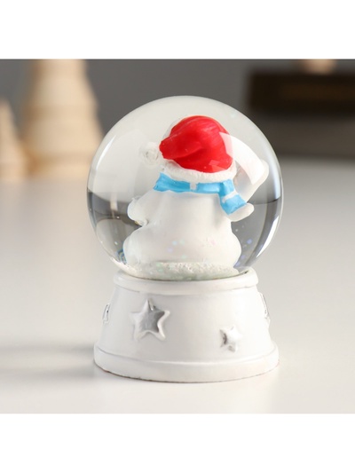 Снежный шар новогодний стеклянный «Снеговик в красном колпаке, с подарком», d=4.5 см, 6×4.5×4.5 см