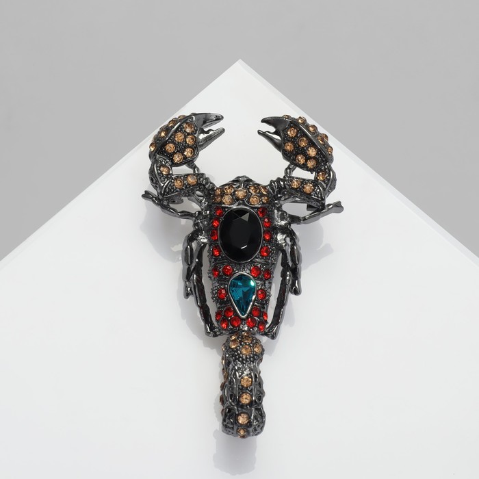 Брошь «Скорпион», цветная в сером металле - Фото 1