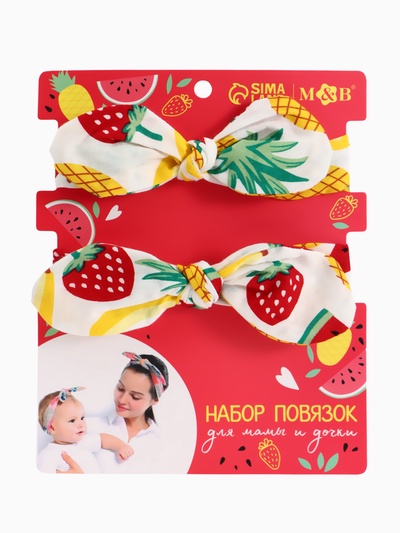 Повязка на голову для мамы и дочки M&B «Family look: тропики» 2 шт., белый