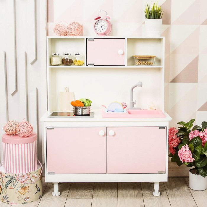 Игровая мебель «Детская кухня», интерактивная панель, раковина с водой, цвет розовый - Фото 1