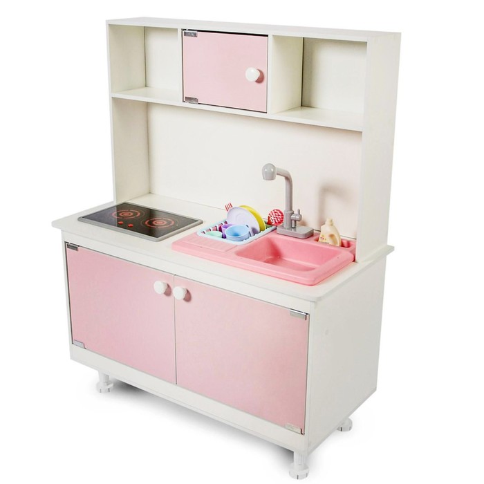 Игровая мебель «Детская кухня», интерактивная панель, раковина с водой, цвет розовый - фото 1890960887