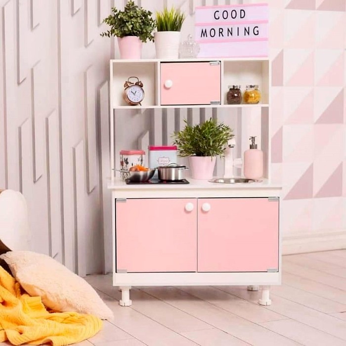 Игровая мебель «Детская кухня», интерактивная панель, раковина с водой, цвет розовый - фото 1890960888